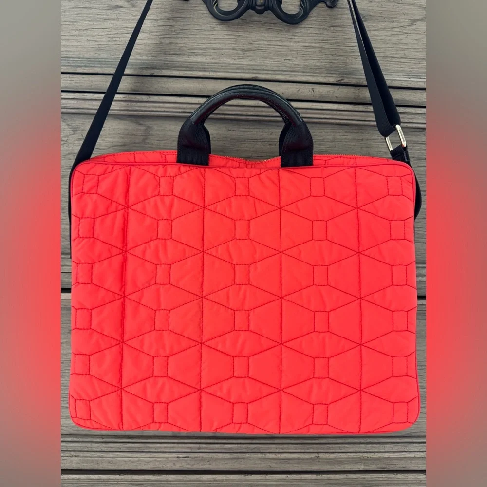 Kate Spade Quilted Bag EUC Signature Spade Quilted Chad Laptop Bag Red Orange